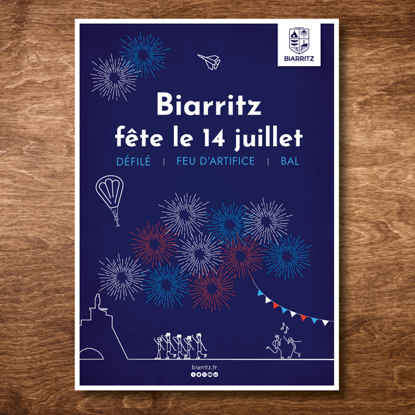 Affiche réalisée dans le cadre de la communication autour du 14 juillet à Biarritz 2023