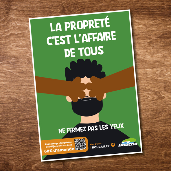 Illustration et mise en page affiche campagne contre les déjections canines pour la ville de Boucau