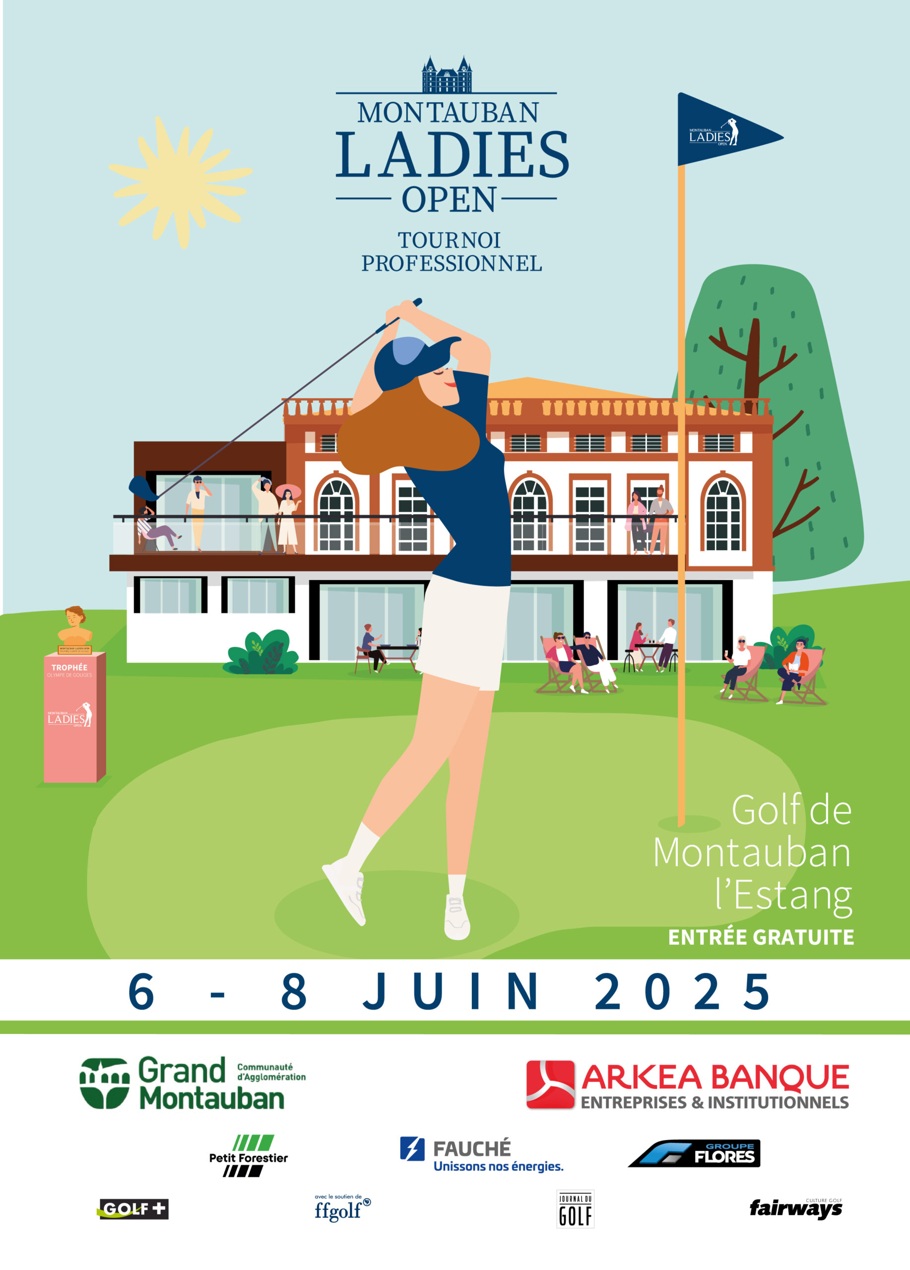 Affiche illustrée du Montauban Ladies Open : tournoi professionnel de golf
