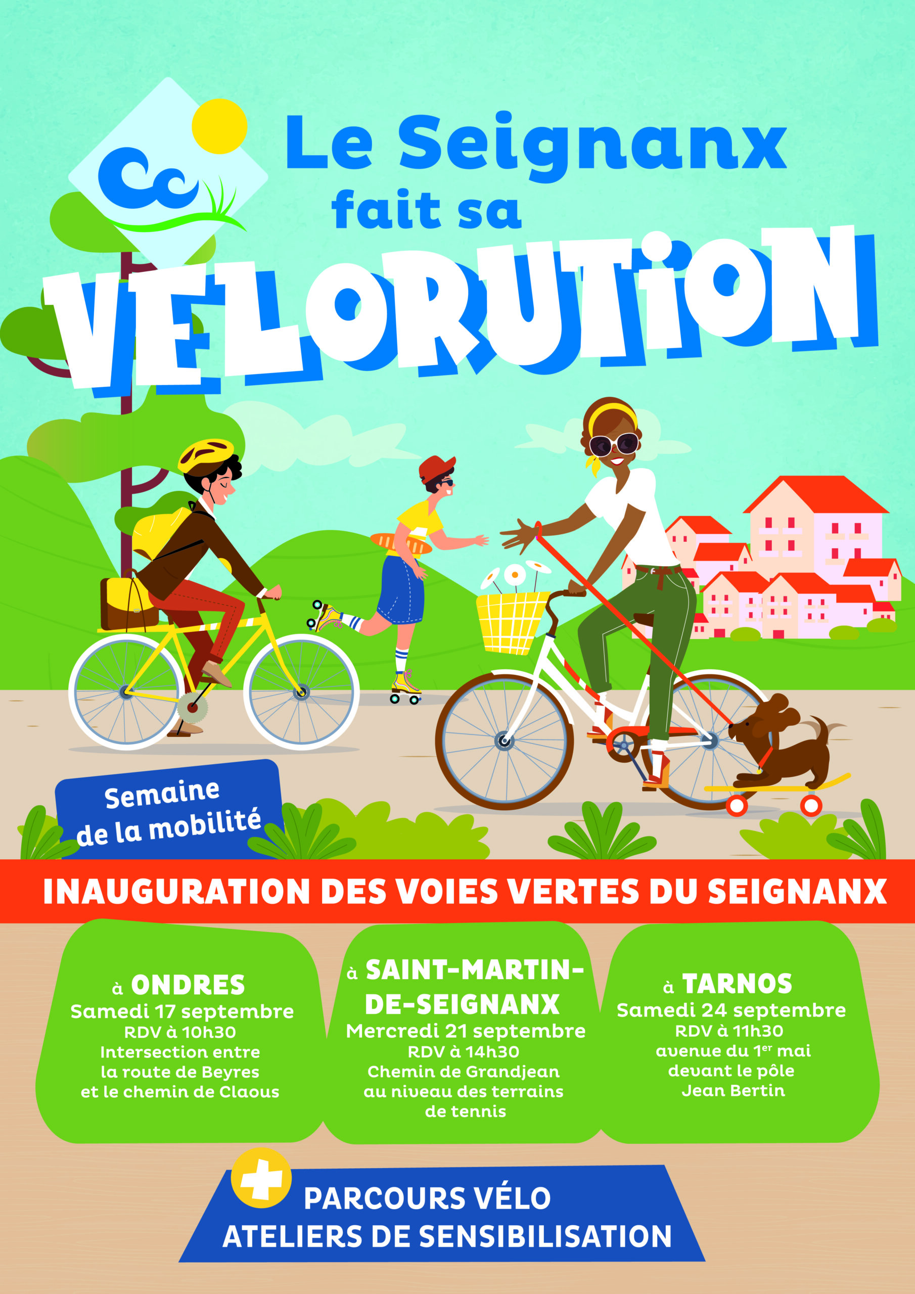 Affiche Vélorution dans le Seignanx : illustration pour l’inauguration des voies vertes