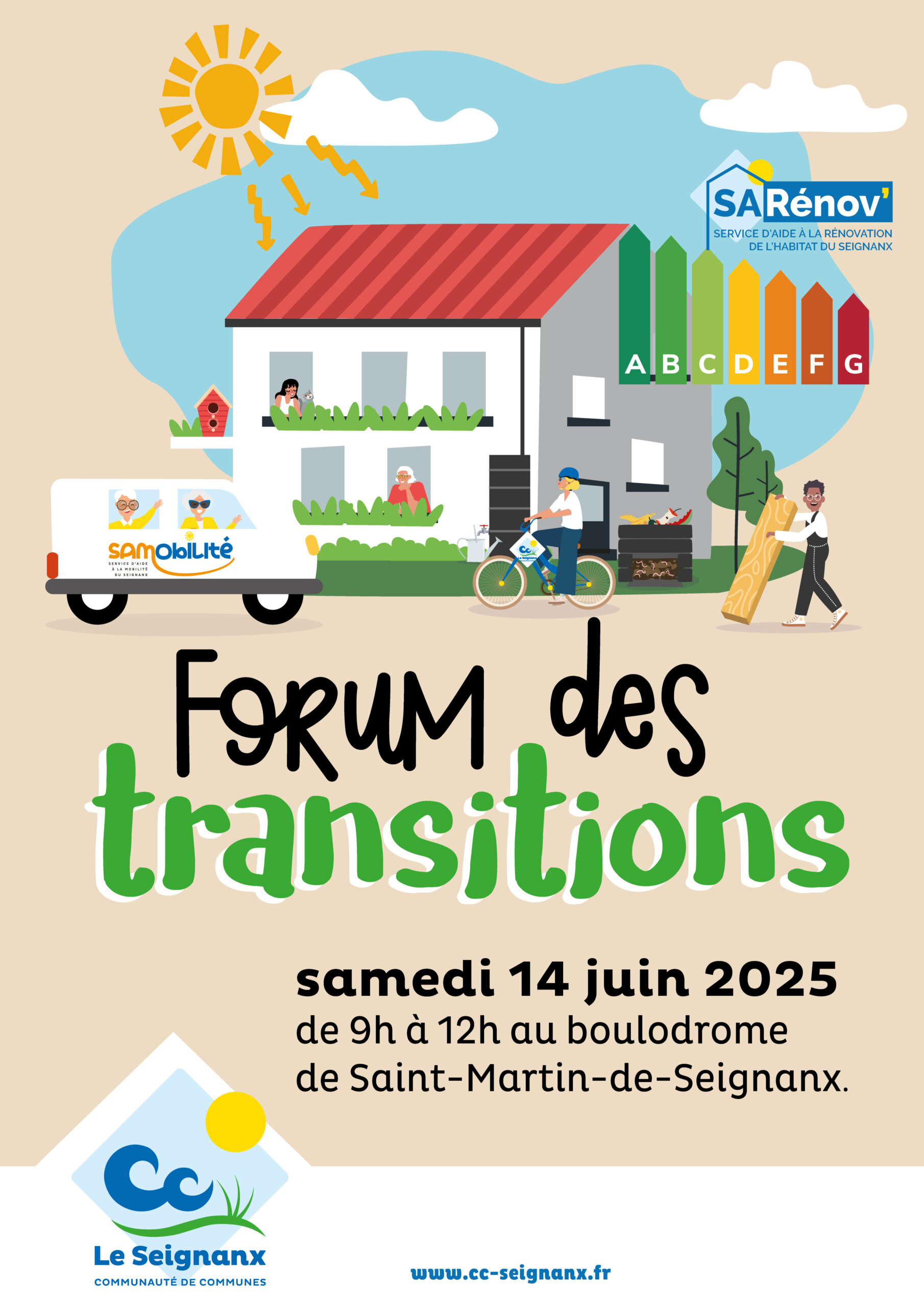 Affiche du Forum des transitions du Seignanx : illustration pour un événement éco-citoyen