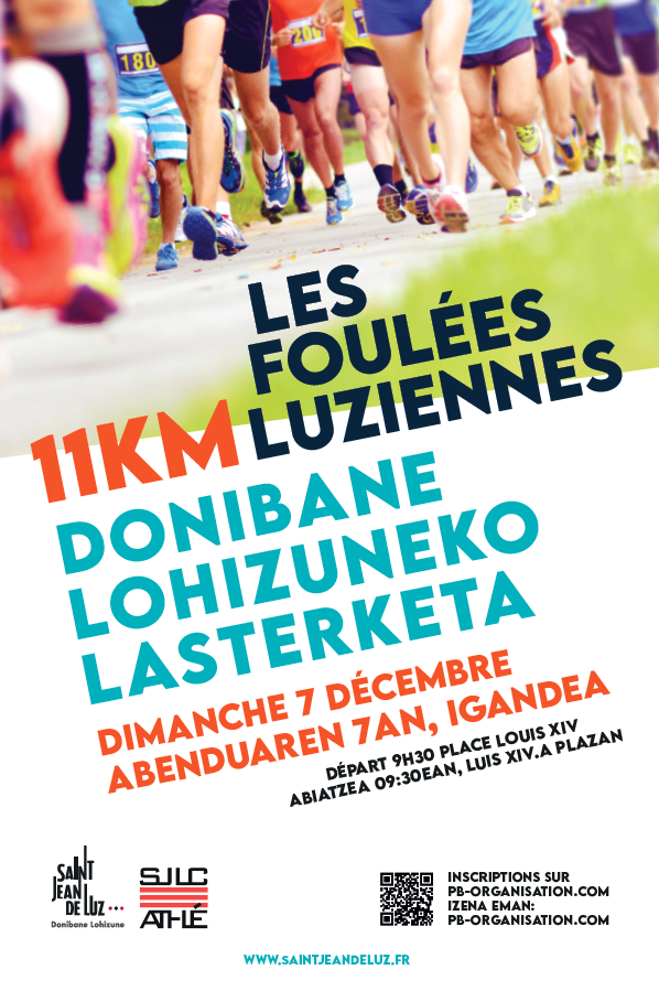Affiche des Foulées Luziennes 2025 : illustration pour la course de 11 km à Saint-Jean-de-Luz