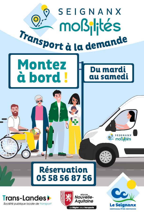 Affiche transport à la demande dans le Seignanx : illustration d’un service de mobilité solidaire